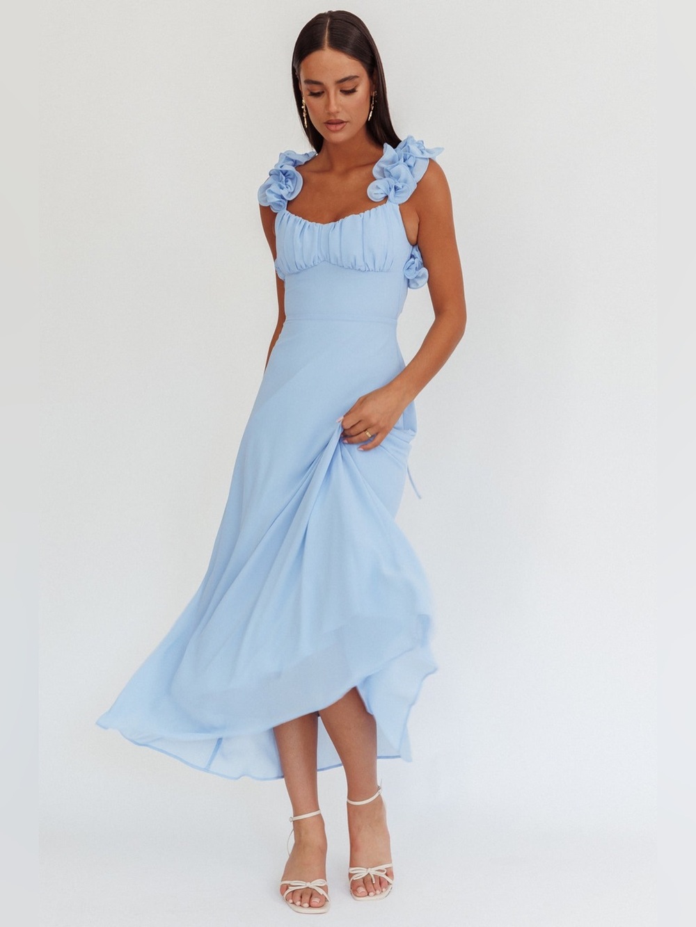 Selfie Leslie Saints & Secrets Eloquent Lace-Up Back Maxi Dress Blue NWT
